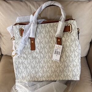 Michael Kors Signature White and Tan Tote